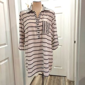 Ava James top black white vneck Breast Pocket 3/4 Quarter Sleeves  Size 2x